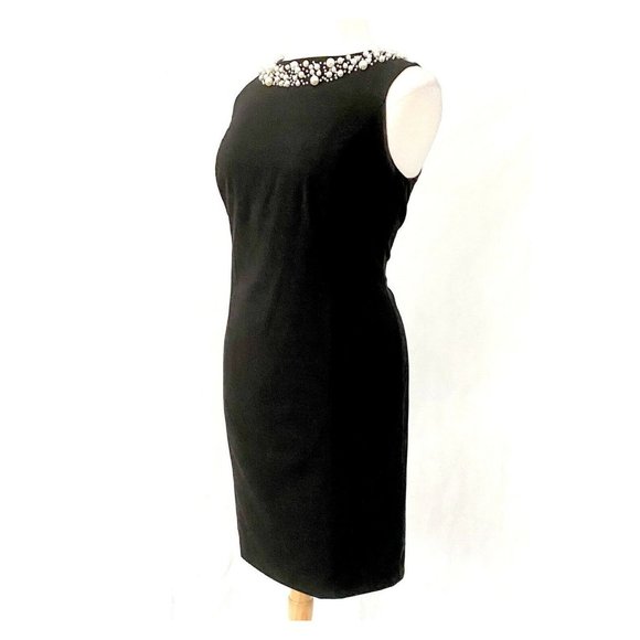 Calvin Klein Sleeveless Pearl Embellished Neckline Black Sheath Dress Size 14W - Picture 2 of 9